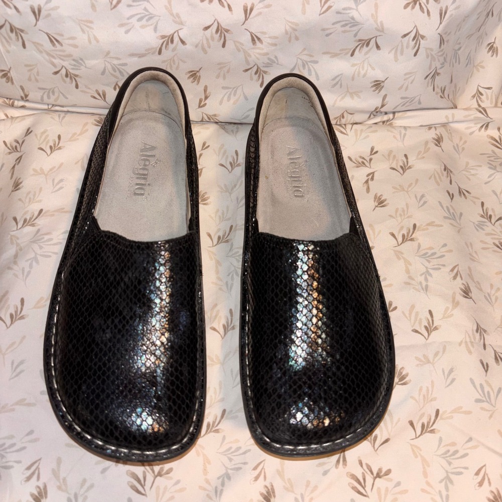 Alegria Debra Loafers Women 40 Black Snakeskin Leather Professional Clogs Good